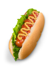 Barbecue Grilled Hot Dog with Yellow Mustard on white background