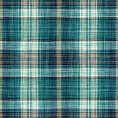Teal rustic coastal beach house check fabric tile. Seamless sailor flannel textile gingham repeat swatch.