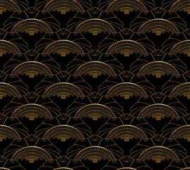 Art Deco Gold Seamless Pattern on Black Background - obrazy, fototapety, plakaty