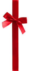 A red satin ribbon tied in a bow