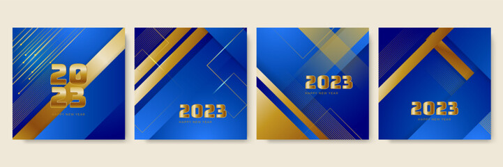 Happy new year 2023 blue gold social media template and greeting card design