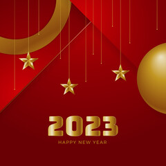 Happy new year 2023 red gold social media template and greeting card design