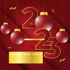 Happy new year 2023 red gold social media template and greeting card design