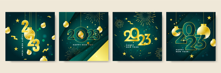 Happy new year 2023 green gold social media template and greeting card design