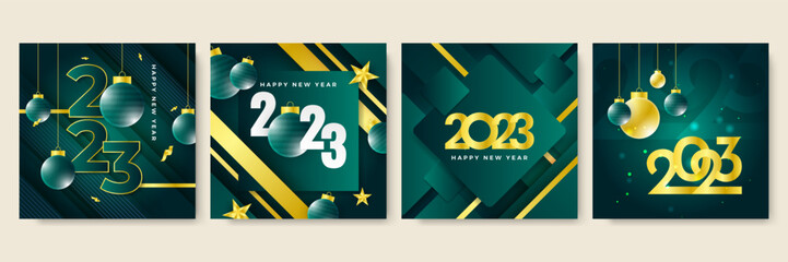 Happy new year 2023 green gold social media template and greeting card design