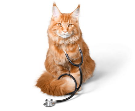 Cat with a stethoscope on his neck.looking at camera. isolated on white background - Powered by Adobe