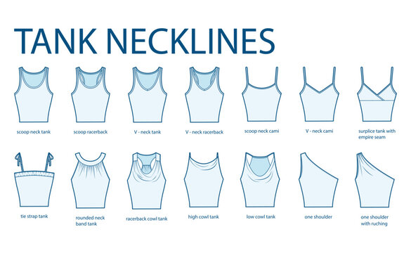 Set of necklines tank clothes - tops, cami, one shoulder, scoop