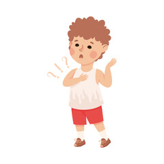 Puzzled Little Boy with Question Mark Scratching His Head Wondering Vector Illustration