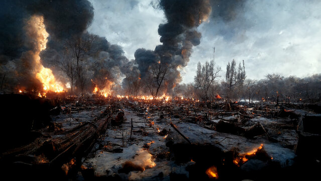 Ukrainian and Russian Devastating War, 3d representation