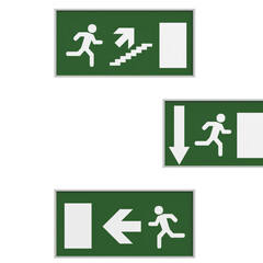 3d rendering illustration of emergency exit signs