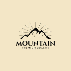 mountain logo illustration with sunshine vector design