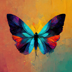 Butterfly natural pastel colors. Beautiful watercolor on canvas background
