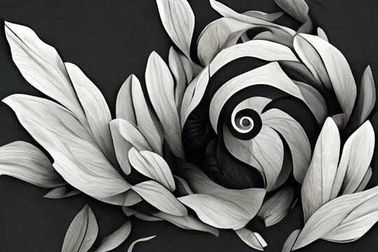 Abstract mesmerizing pattern, organic, fluid floral pattern, black and white design