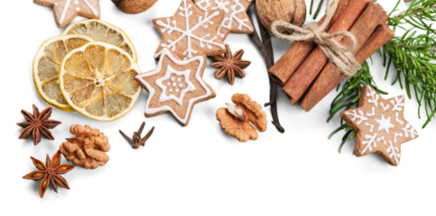 Homemade Christmas cookies on white background