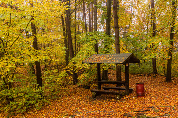 Autumn view of a rest area near Potstejn castle, Czech Republic