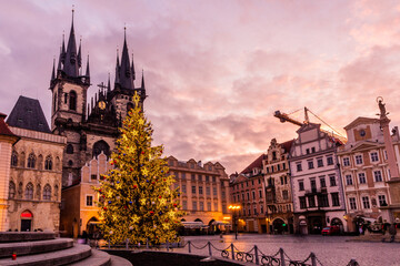 Fototapeta na wymiar Christmas view of the Old Town squre in Prague, Czech Republic