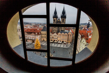 View of the Old Town square from the Old Town Hall in Prague, Czech Republic