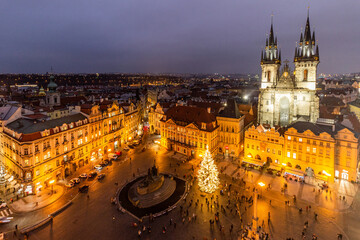 Fototapeta na wymiar Aerial view of the Old Town square in Prague, Czech Republic