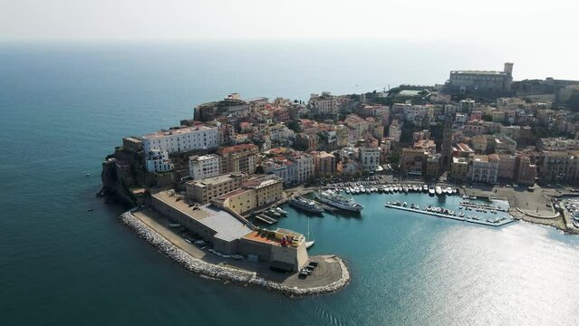 Aerial view of Gaeta old city, a small town along the mediterranean coast in Lazio, Italy.