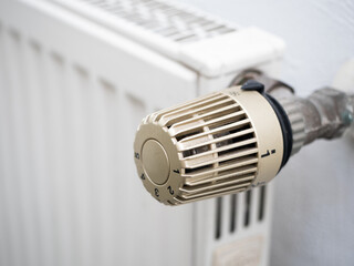 Close-up of the thermostat of a radiator. Nobody, concept, heater.

