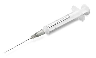 Medical syringe close-up isolated on a white background.
