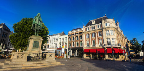 Plaats (Plaza) of Hague during daytime with view of statue of Johan de Witt.