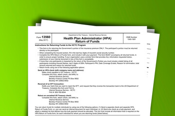 Fototapeta premium Form 13560 documentation published IRS USA 09.16.2017. American tax document on colored