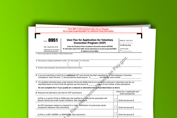 Form 8951 documentation published IRS USA 43742. American tax document on colored