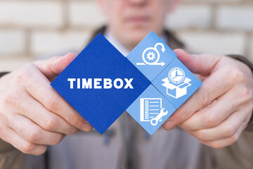 Timebox - time interval for precise project management concept. Timeboxing. Work planning method...