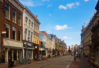 Fototapeta na wymiar Summer view of the streets in the city of Leiden, the province of South Holland, Netherlands