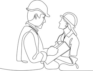 construction manager and engineer working on building site. Vector illustration