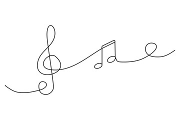 black treble clef note line. One line drawing background. Vector illustration. stock image. 