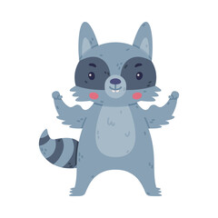 Funny Raccoon Animal Character with Striped Tail Showing Strong Muscle Vector Illustration