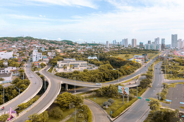Aerial view of bridges in one of the entrance to Cartagena de Indias 