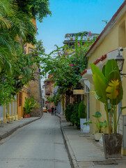 Typical street of the walled city Cartagena de Indias