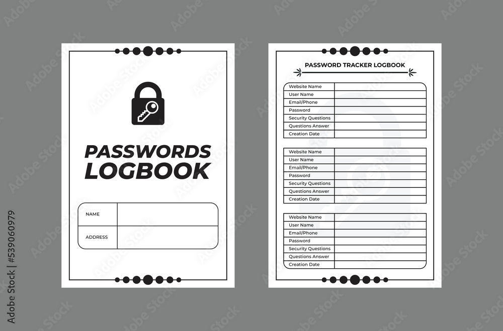 Wall mural password logbook tracker. password book journal. password tracker template. a4 size easily editable 