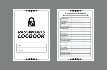 Fototapeta na wymiar Password Logbook Tracker. Password Book Journal. Password Tracker Template. A4 Size Easily Editable Password Tracker Log Book. Password Log Book KDP Interior.