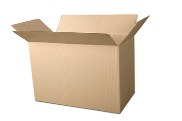 Open cardboard box on plain background