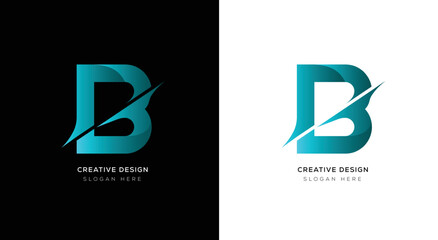 Obraz premium Gradient letter B logo design with black and white