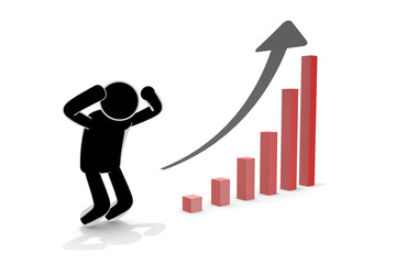 価格が上がる。値上げに苦しむ人物。物価高を棒グラフで表示する。