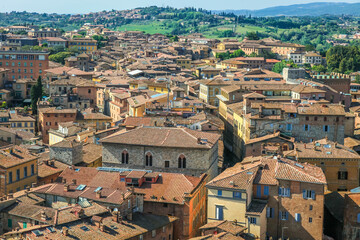Fototapeta na wymiar Siena medieval ols town cityscape from above, Tuscany, Italy