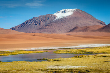 Salar de Atacama volcanic landscape and salt lake in Atacama Desert, Chile