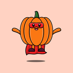 Cute Pumpkin superhero character flying illustration cartoon vector in 3d modern style design
