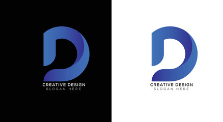 Creative letter D logo design with black and white