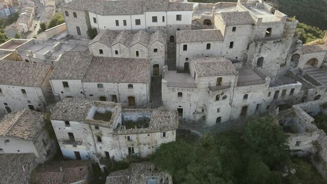 Aerial view of Calitri, a colourful town in Irpinia, Avellino, Italy.