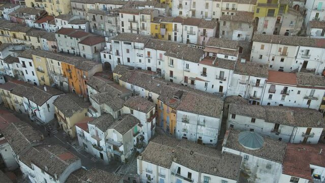 Aerial view of Calitri, a colourful town in Irpinia, Avellino, Italy.
