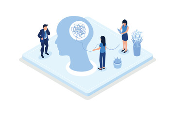 Character with mental disorder fight against stress, depression, Psychotherapy concept, isometric vector modern illustration