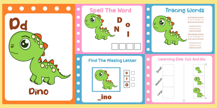 worksheets pack for kids with dino vector. children's study book