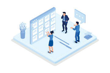 Fototapeta premium Characters making calendar schedule, Business time management and organization concept, isometric vector modern illustration