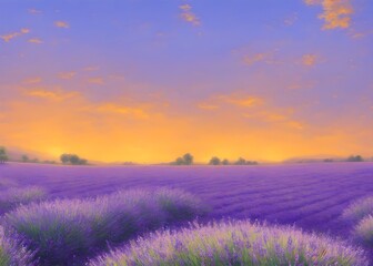 Fototapeta na wymiar Sunset at lavender fields